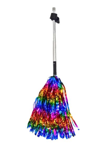 Rainbow mylar flogger that conducts electricity attached to a violet wand