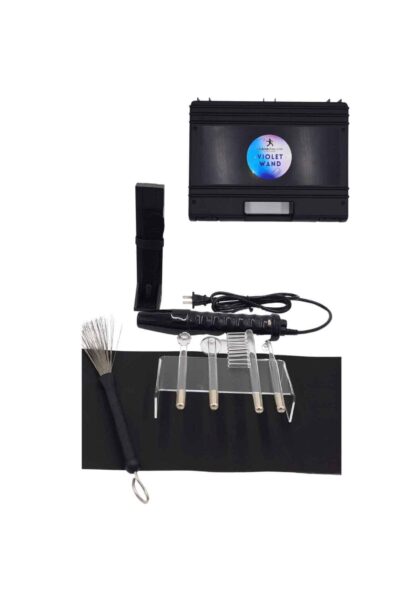 Violet Wand Full Body Contact Kit with carrying case, body holster, wire brush and 4 glass attachments.