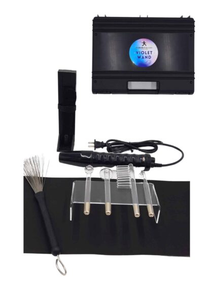 Violet Wand Full Body Contact Kit with carrying case, body holster, wire brush and 4 glass attachments.